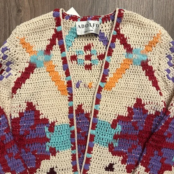 Adolfo Colorful Crochet Cardigan Sweater - Picture 2 of 8